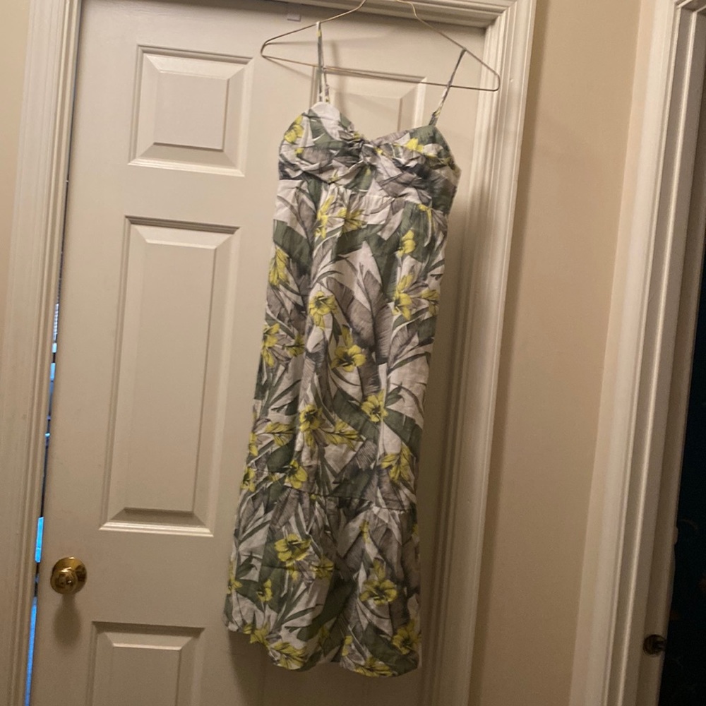 Banana Republic Green Palm Floral Print Linen Blend Sundress - Women's Size 2